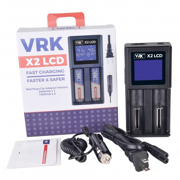 VRK X2 LCD Battery Charger with Wall plug cable+car cable charger